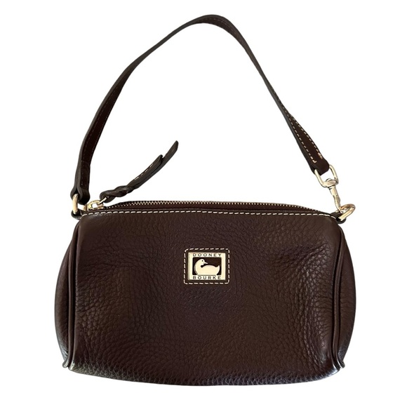 Dooney & Bourke | Pebble Grain Brown Leather Baguette Small Handbag Wristlet - Picture 1 of 10